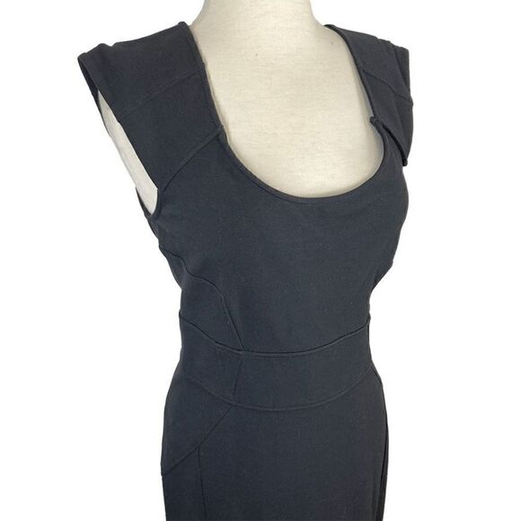 Diane Von Furstenberg S VTG 12 Black Sheath Dress Y2K Midi Minimalist Tailored - Picture 9 of 11
